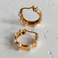 1 Paar Einfacher Stil Runden Inlay Titan Stahl Perle Ohrringe sku image 1