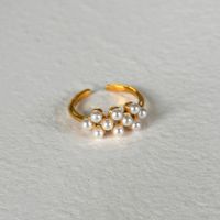 Simple Style Classic Style Round Titanium Steel Inlay Pearl Rings sku image 1