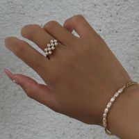 Simple Style Classic Style Round Titanium Steel Inlay Pearl Rings main image 5