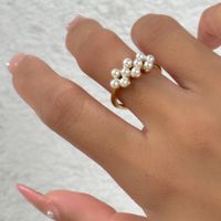 Simple Style Classic Style Round Titanium Steel Inlay Pearl Rings main image 3