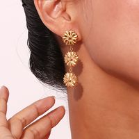1 Pair Vintage Style Simple Style Classic Style Flower Plating Stainless Steel 18k Gold Plated Drop Earrings main image 5