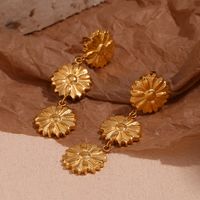 1 Pair Vintage Style Simple Style Classic Style Flower Plating Stainless Steel 18k Gold Plated Drop Earrings main image 3