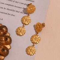 1 Pair Vintage Style Simple Style Classic Style Flower Plating Stainless Steel 18k Gold Plated Drop Earrings main image 1