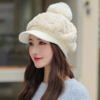 Women's Basic Simple Style Solid Color Pom Poms Curved Eaves Baseball Cap main image 2