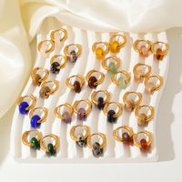 1 Pair Retro Simple Style Round Plating 304 Stainless Steel Natural Stone K Gold Plated Hoop Earrings main image 3