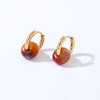 1 Pair Retro Simple Style Round Plating 304 Stainless Steel Natural Stone K Gold Plated Hoop Earrings main image 5