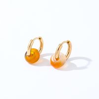 1 Pair Retro Simple Style Round Plating 304 Stainless Steel Natural Stone K Gold Plated Hoop Earrings main image 9