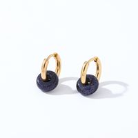 1 Pair Retro Simple Style Round Plating 304 Stainless Steel Natural Stone K Gold Plated Hoop Earrings main image 4