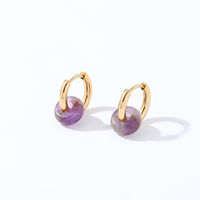 1 Pair Retro Simple Style Round Plating 304 Stainless Steel Natural Stone K Gold Plated Hoop Earrings main image 6