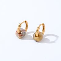 1 Pair Retro Simple Style Round Plating 304 Stainless Steel Natural Stone K Gold Plated Hoop Earrings main image 7