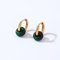 1 Pair Retro Simple Style Round Plating 304 Stainless Steel Natural Stone K Gold Plated Hoop Earrings main image 10