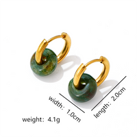 1 Pair Retro Simple Style Round Plating 304 Stainless Steel Natural Stone K Gold Plated Hoop Earrings sku image 15
