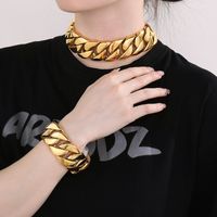 Stainless Steel 18K Gold Plated Punk Streetwear Plating Solid Color Bracelets Necklace main image 1