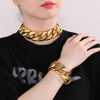 Stainless Steel 18K Gold Plated Punk Streetwear Plating Solid Color Bracelets Necklace main image 7