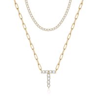 Elegant Streetwear Letter Copper Plating Inlay Zircon 14k Gold Plated Pendant Necklace sku image 20