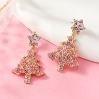 1 Pair Cute Christmas Tree Gingerbread Star Plating Hollow Out Inlay Arylic Alloy Rhinestones Gold Plated Drop Earrings main image 3
