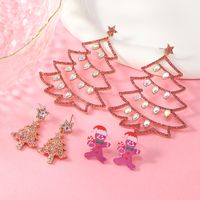 1 Pair Cute Christmas Tree Gingerbread Star Plating Hollow Out Inlay Arylic Alloy Rhinestones Gold Plated Drop Earrings main image 1