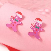 1 Pair Cute Christmas Tree Gingerbread Star Plating Hollow Out Inlay Arylic Alloy Rhinestones Gold Plated Drop Earrings main image 5