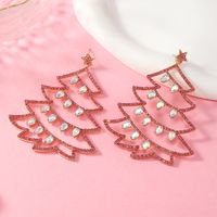 1 Pair Cute Christmas Tree Gingerbread Star Plating Hollow Out Inlay Arylic Alloy Rhinestones Gold Plated Drop Earrings main image 6