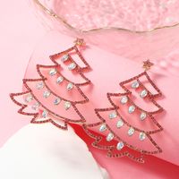 1 Pair Cute Christmas Tree Gingerbread Star Plating Hollow Out Inlay Arylic Alloy Rhinestones Gold Plated Drop Earrings sku image 4