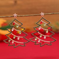 1 Pair Cute Christmas Tree Gingerbread Star Plating Hollow Out Inlay Arylic Alloy Rhinestones Gold Plated Drop Earrings sku image 3