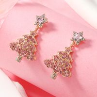 1 Pair Cute Christmas Tree Gingerbread Star Plating Hollow Out Inlay Arylic Alloy Rhinestones Gold Plated Drop Earrings sku image 2
