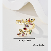 Elegant Dame Einfacher Stil Blätter Kupfer 18 Karat Vergoldet Zirkon Ringe In Masse main image 9