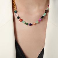 Wholesale Casual Bohemian Simple Style Geometric Agate Titanium Steel Plating 18k Gold Plated Necklace sku image 1