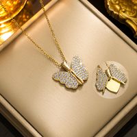 Wholesale Ig Style French Style Korean Style Butterfly Stainless Steel Plating Inlay 18k Gold Plated Zircon Pendant Necklace main image 2