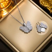 Wholesale Ig Style French Style Korean Style Butterfly Stainless Steel Plating Inlay 18k Gold Plated Zircon Pendant Necklace main image 3