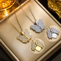Wholesale Ig Style French Style Korean Style Butterfly Stainless Steel Plating Inlay 18k Gold Plated Zircon Pendant Necklace main image 1