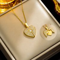 Wholesale Ig Style Classic Style Heart Shape Stainless Steel Plating Inlay 18k Gold Plated Zircon Pendant Necklace main image 5