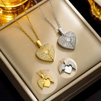 Wholesale Ig Style Classic Style Heart Shape Stainless Steel Plating Inlay 18k Gold Plated Zircon Pendant Necklace main image 1