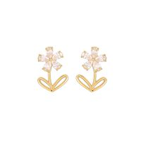 1 Paire Mignon Style Simple Brillant Fleur Incruster Le Cuivre Zircon Plaqué Or Boucles D'oreilles main image 5