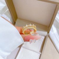 Brass Wedding Sweet Plating Inlay Crown Artificial Gemstones Open Rings main image 1