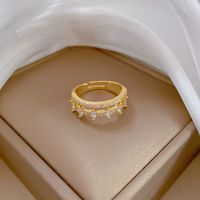 Brass Wedding Sweet Plating Inlay Crown Artificial Gemstones Open Rings main image 3