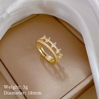 Brass Wedding Sweet Plating Inlay Crown Artificial Gemstones Open Rings main image 2