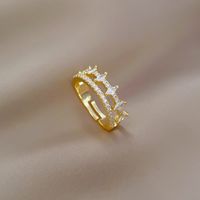 Brass Wedding Sweet Plating Inlay Crown Artificial Gemstones Open Rings main image 4