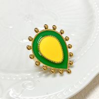 304 Stainless Steel 14K Gold Plated Vacation Roman Style Enamel Plating Avocado Open Rings main image 4