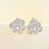 1 Pair Lady Flower Plating Inlay Copper Zircon White Gold Plated Ear Studs main image 3