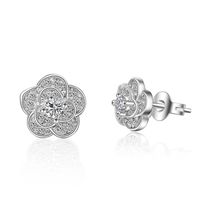 1 Pair Lady Flower Plating Inlay Copper Zircon White Gold Plated Ear Studs main image 5