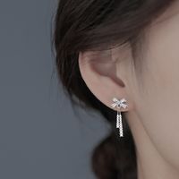 1 Pair Elegant Sweet Square Bow Knot Plating Inlay Sterling Silver Zircon Gold Plated Silver Plated Drop Earrings main image 8