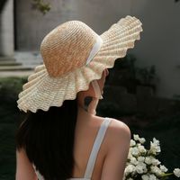 Women's Pastoral Solid Color Straps Big Eaves Sun Hat main image 1