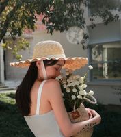 Femmes Pastorale Couleur Unie Les Bretelles Grand Avant-toit Chapeau De Soleil main image 5