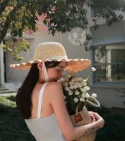 Women's Pastoral Solid Color Straps Big Eaves Sun Hat main image 5