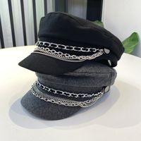 Women's Retro British Style Solid Color Chain Curved Eaves Military Hat main image 3