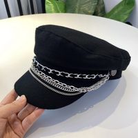 Women's Retro British Style Solid Color Chain Curved Eaves Military Hat sku image 1
