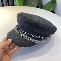 Women's Retro British Style Solid Color Chain Curved Eaves Military Hat sku image 2