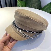 Women's Retro British Style Solid Color Chain Curved Eaves Military Hat sku image 3