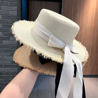 Women's Sweet Pastoral Solid Color Bowknot Wide Eaves Straw Hat main image 5